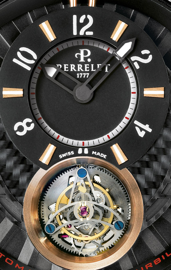 Détail du cadran et du tourbillon volant de la montre Perrelet Tourbillon Volant Automatique