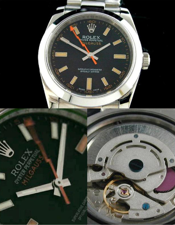 Fake Rolex Milgauss 116400 cadran noir - Contrefaçon