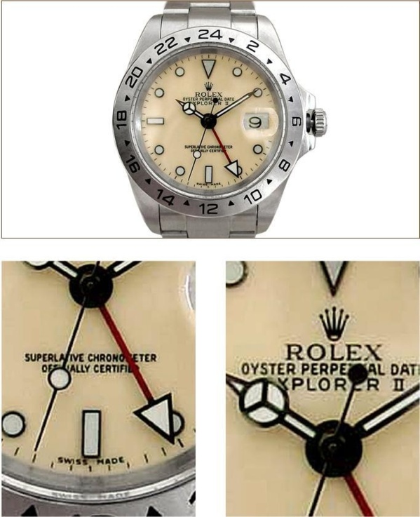 Fake Rolex Explorer II référence 16550 (cadran beige) - Contrefaçon Fake Rolex Explorer II référence 16550 (cadran beige) - Contrefaçon