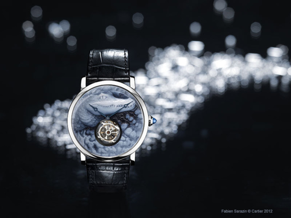 Montre Rotonde de Cartier, décor crocodile, camée Montre Rotonde de Cartier, décor crocodile, camée