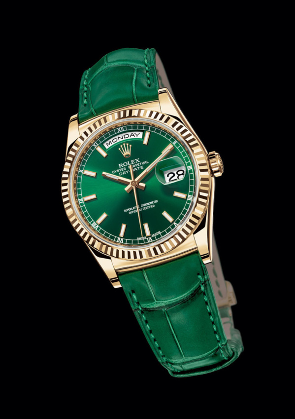 Rolex Day-Date Yellow gold (or jaune) fond et bracelet vert