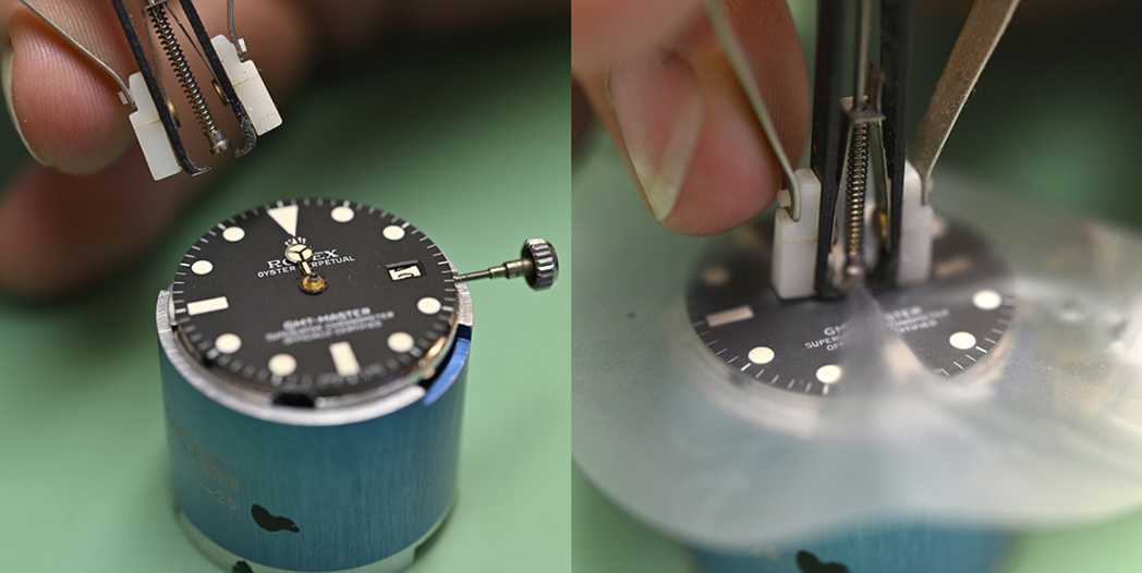 Remplacement des aiguilles "génériques" d'une GMT-Master 16750 par des aiguilles d'origine. Remplacement des aiguilles "génériques" d'une GMT-Master 16750 par des aiguilles d'origine.