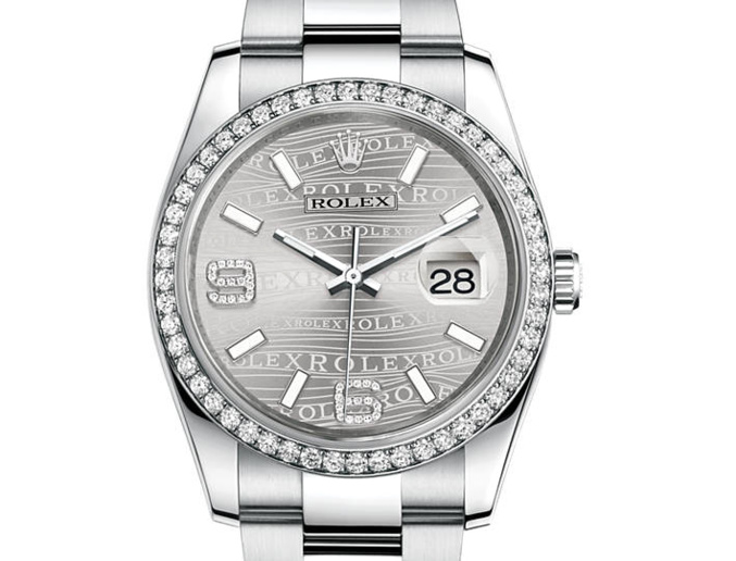 Prix du neuf Rolex 2015 Datejust (36mm) or gris / acier serti cadran logo