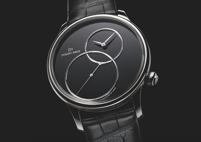 Grande seconde décentrée, l’essence du noir par Jaquet Droz. Grande seconde décentrée, l’essence du noir par Jaquet Droz.